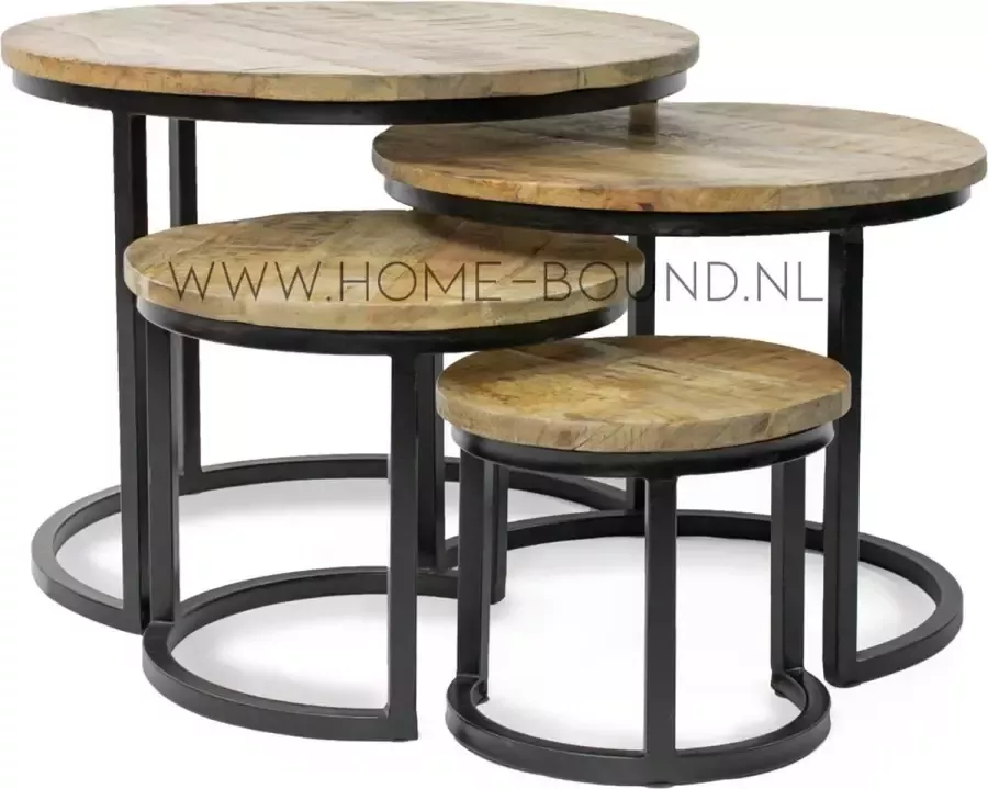Kolony Salontafel set van 4 set salontafeltjes mangohout met metaal mango