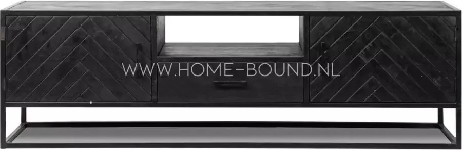 Kolony Tv-meubel fishbone 165x45x50cm zwart houten stereomeubel mango black