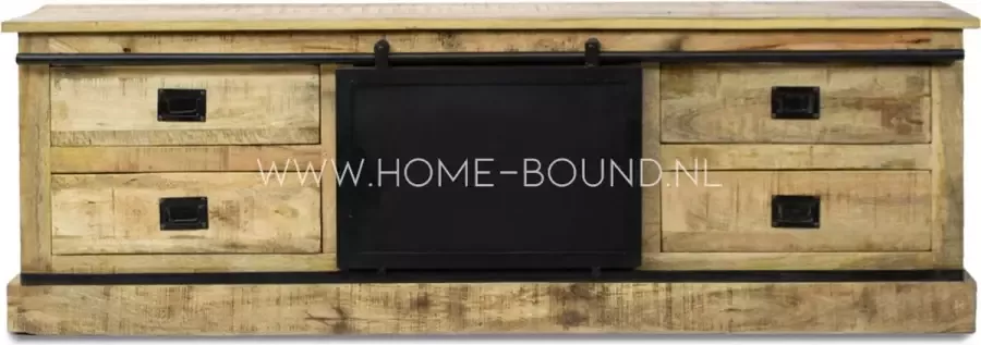 Kolony TV-meubel hout met metaal 155x50x45cm stereomeubel met schuifdeur zwart