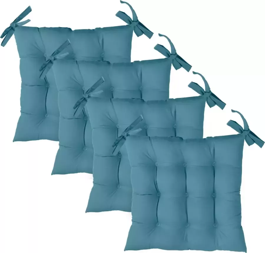 Komfortec 4x Waterafstotend Zitkussen 40x40cm met Bevestigingsbandjes 100% polyester Stoelkussen 100-110gr m2 Voor Binnen en Buiten Antraciet