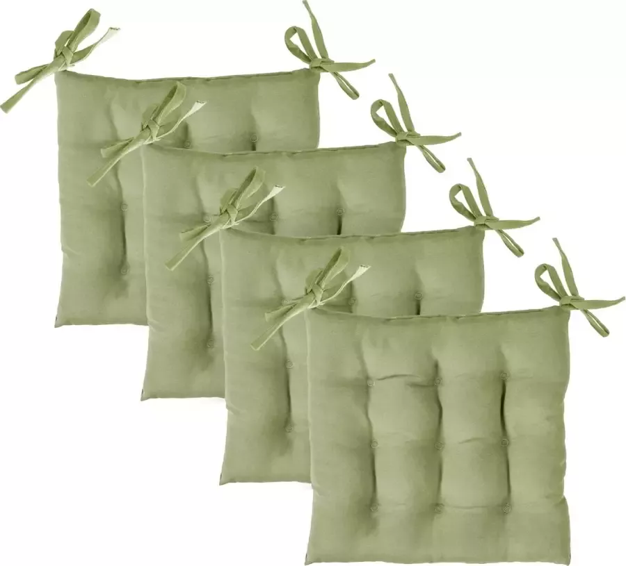 Komfortec 4x Waterafstotend Zitkussen 40x40cm met Bevestigingsbandjes 80% Katoen 20% Polyester Stoelkussen 200 g m² Voor Binnen en Buiten Groen