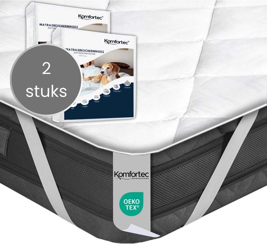 Komfortec 2x Matrasbeschermer 200x200 cm 500g m² met 4 Hoekelastieken Microvezel Ademend Gewatteerde Topdekmatras Wit