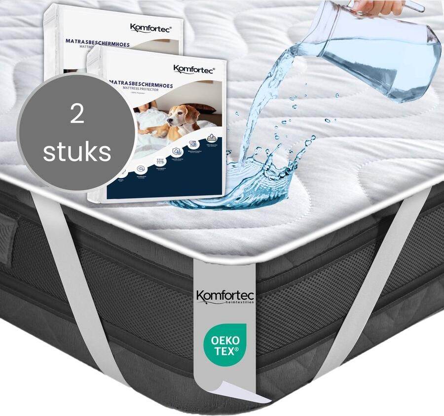 Komfortec 2x Waterdichte Matrasbeschermer 90x200 cm met 4 Hoekelastieken Dubbelpak Gewatteerde Topdekmatras Ademend Niet-Krakend Incontinentie Onderlegger – Wit