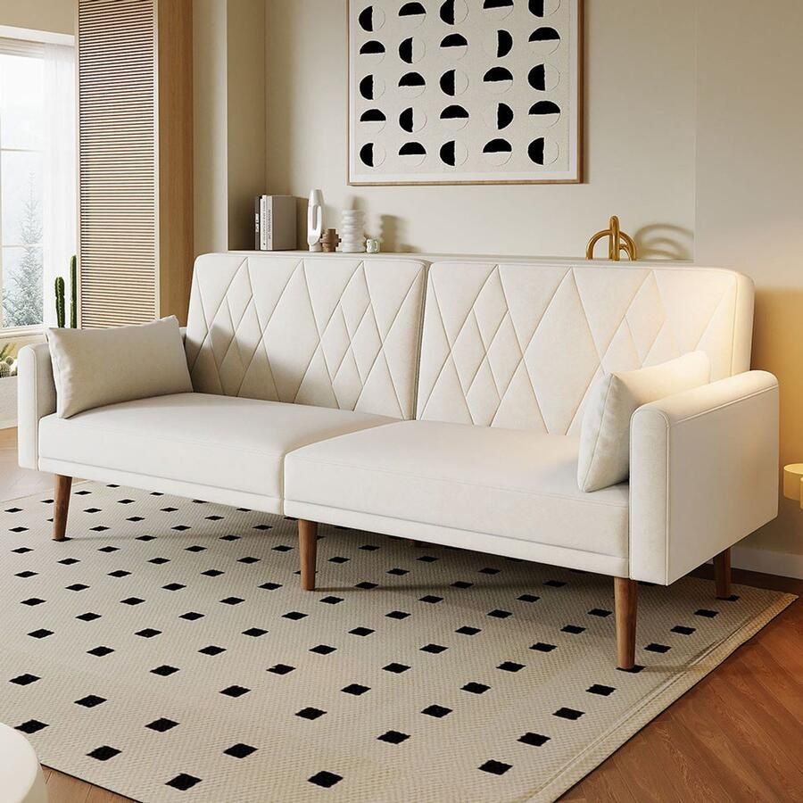 KOMHTOM 2-zitsbanken Kleine bank tweezitsbank slaapbank met slaapfunctie slaapbank in fluweel geschikt voor de woonkamer slaapkamer thuisbioscoop logeerkamer Wit