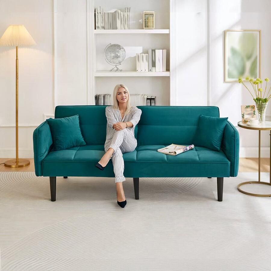 KOMHTOM 2-zitsbanken Verstelbare 2-in-1 slaapbank – tweezits met fluweelbekleding neerklapbare armleuningen en slaapfunctie ideaal voor kleine ruimtes