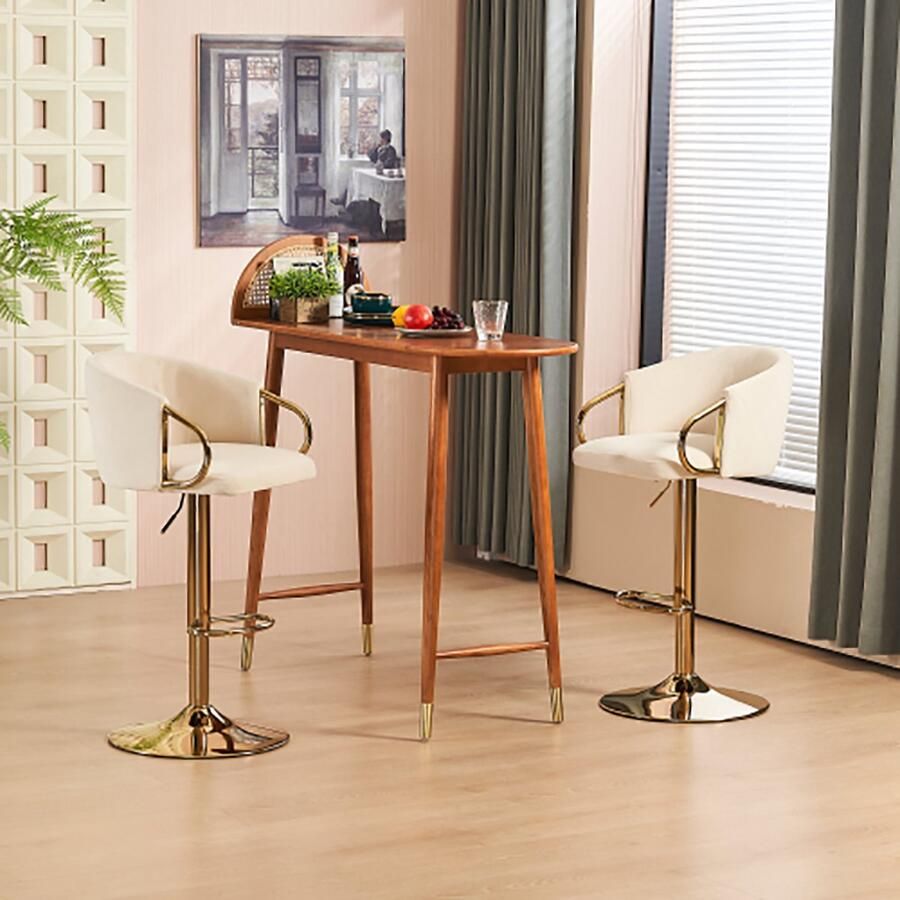 KOMHTOM Barkruk set van 2 met middelste rugleuning en voetensteun in hoogte verstelbare Moderne beige