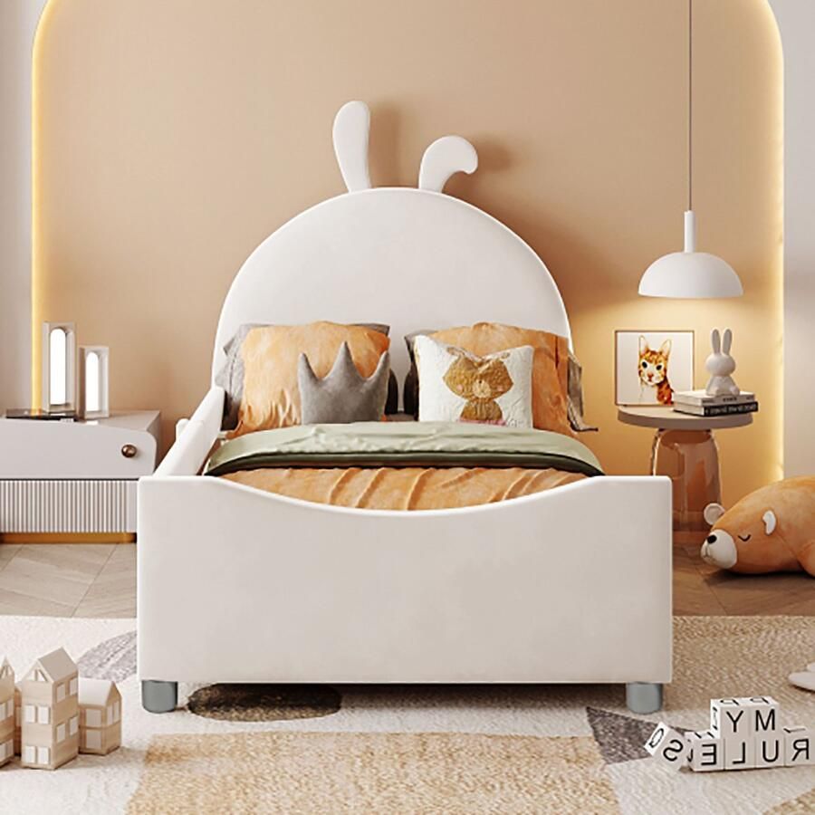 KOMHTOM Bed Kinderhutbed slaapbank met armleuning bed 90x200 cm beige