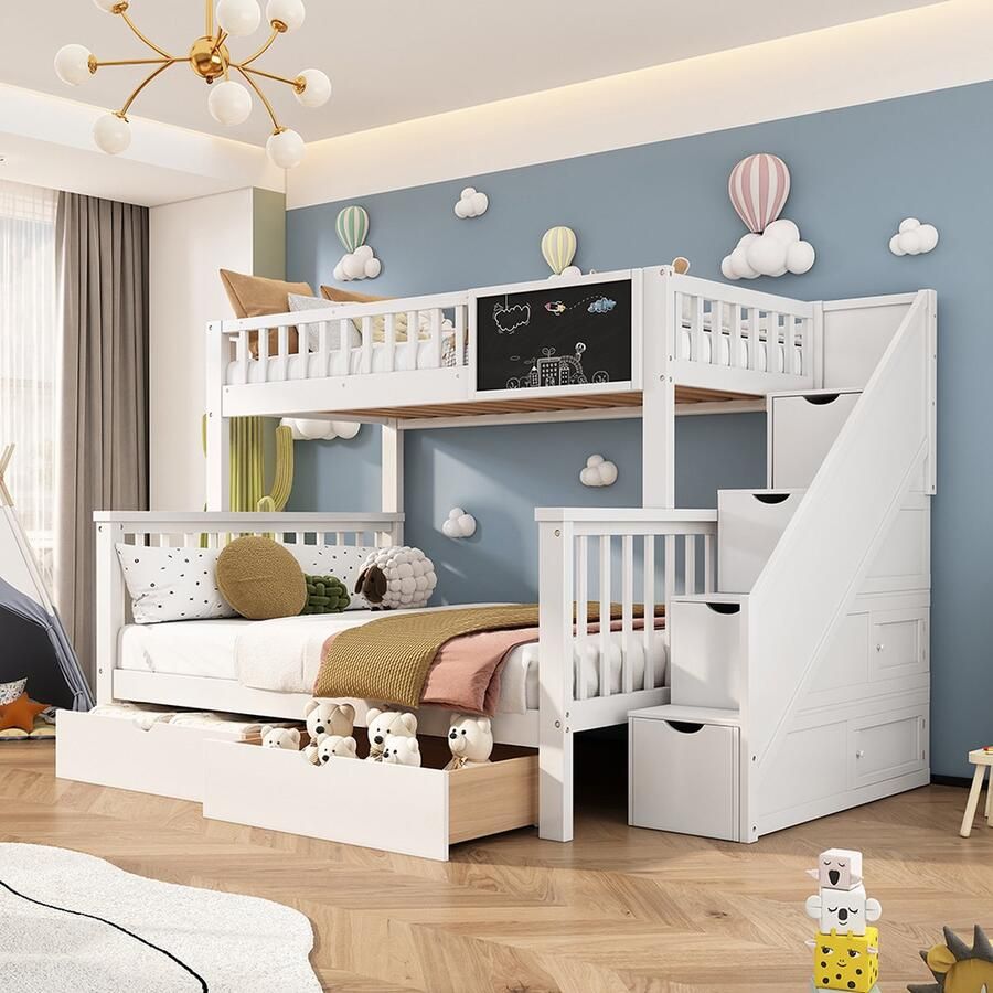 KOMHTOM Bed Kinderstapelbed tweepersoonsbed met foto en laden 90x200 140x200 wit