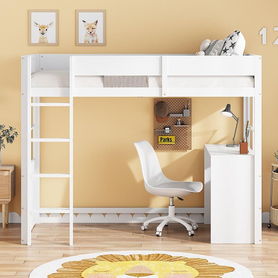 KOMHTOM Bed Stapelbed kinderbed 90x200 cm met Veiligheidstrap En tafel Wit