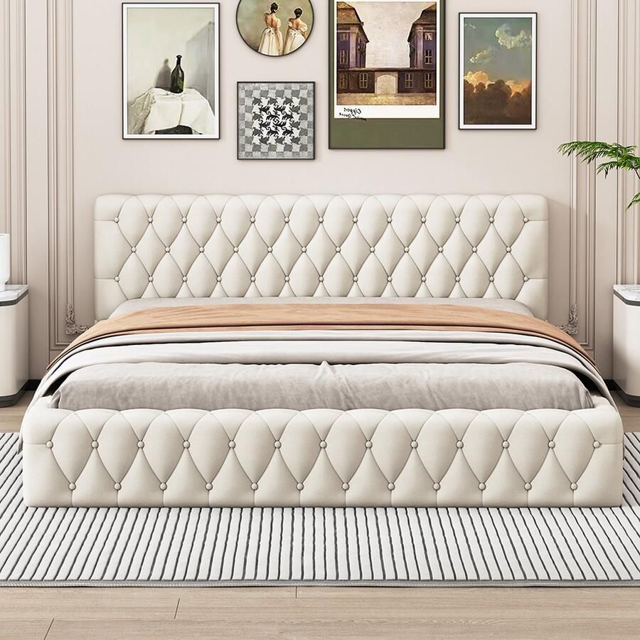 KOMHTOM Bed Tweepersoonsbed 140 x 200 cm voor volwassenen huidvriendelijk fluweel Beige