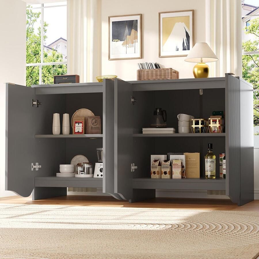 KOMHTOM Buffetkast Servieskast voor Eetkamer & Woonkamer – Keukenmeubelen met grijze golfmotieven