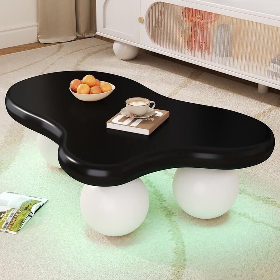 KOMHTOM Cloud Style salontafel met ledverlichting – keuze uit 16 kleurensalontafelwolkvormig ontwerpronde poteneen elegante toevoeging aan een moderne woonkamer of kinderkamer Zwart