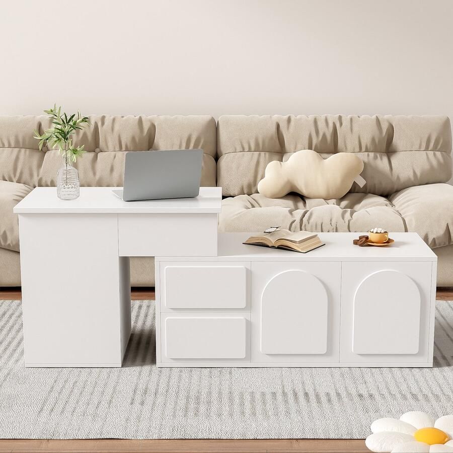 KOMHTOM Dressoir Buffetkast met 2 lades hoogte verstelbaar 16 kleuren verstelbare LED glazen planken deuren wit