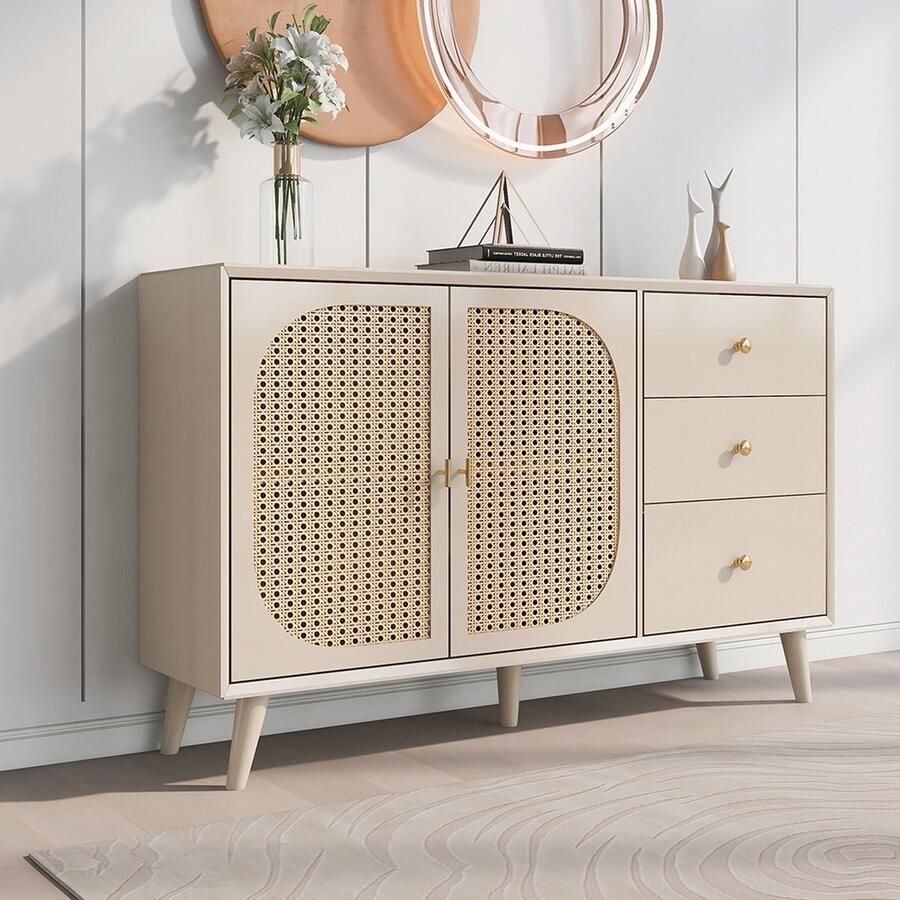 KOMHTOM Kast Dressoir Eetkamer Woonkamer Ladekast Opbergruimte met deuren en laden Gebroken wit - Foto 2