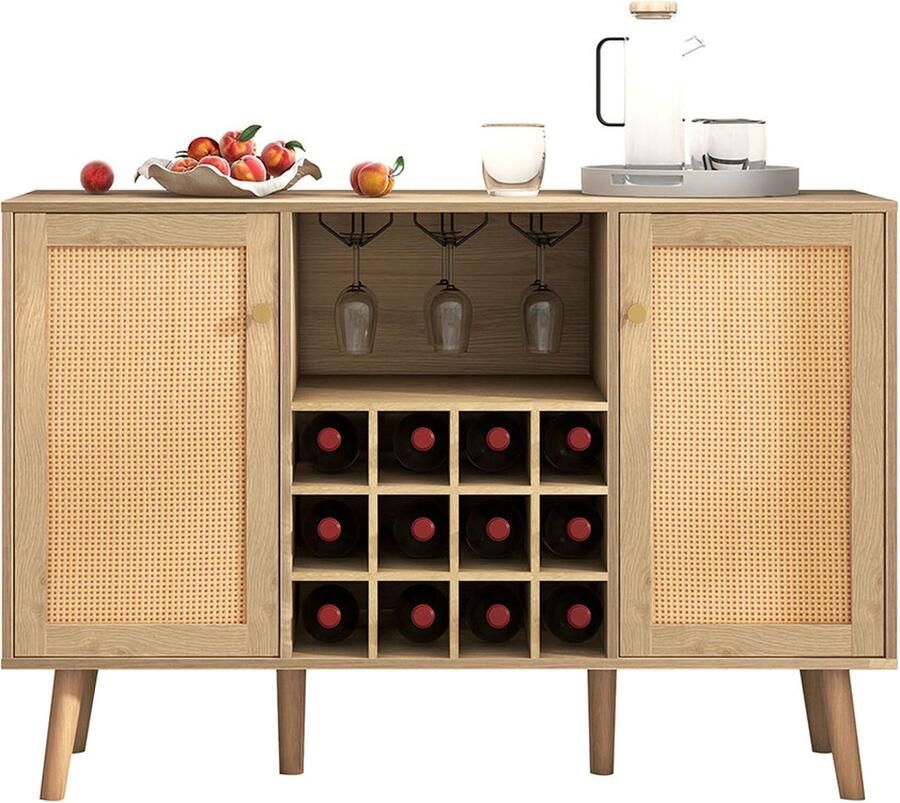 KOMHTOM Dressoir Houten legplank 120 cm lang 2 rotan deuren met verstelbare tussenschotten