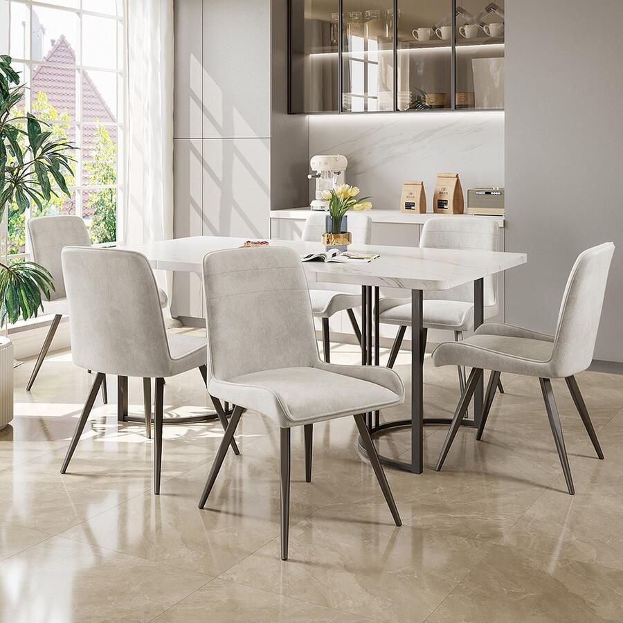 KOMHTOM Eetkamerstoel 2 stuks Keukenstoel Lounge Tafelstoel Technische stof Metalen stoelpoten Beige