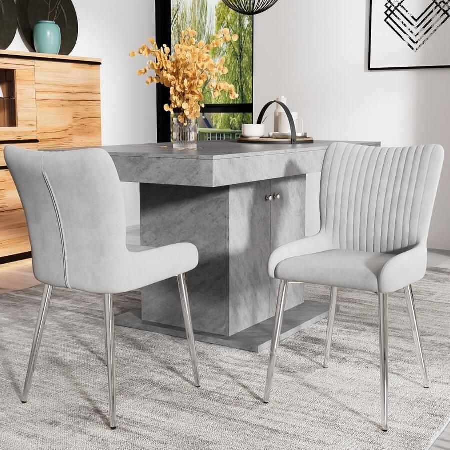 KOMHTOM Eetkamerstoel 360° draaibare stoel met geheugenspons vulling met armleuningen Grijs Set van 6