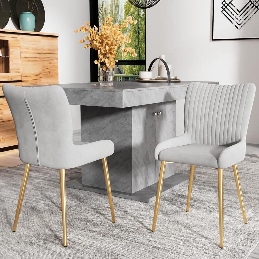 KOMHTOM Eetkamerstoel Set van 2 360° draaibare stoel met geheugenspons vulling met armleuningen Vergulde metalen steunpoten voor woonkamer en slaapkamer Grijs