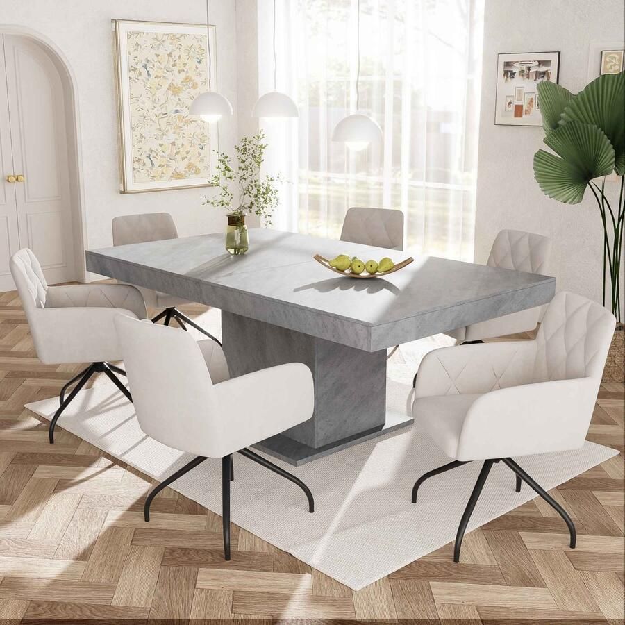 KOMHTOM Eetkamerstoel Set van 6 360° draaibare stoel voor woonkamer en slaapkamer Beige