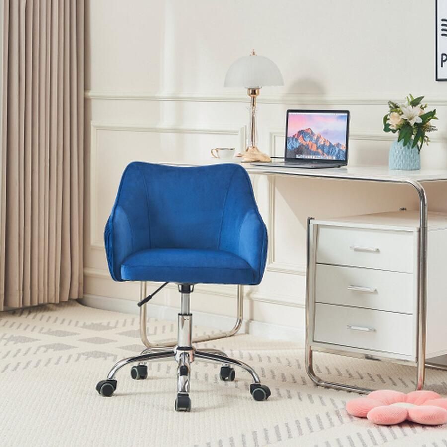 KOMHTOM Fauteuil Verstelbare en draaibare fluwelen stoelen voor vrije tijd en make-up donkerblauw