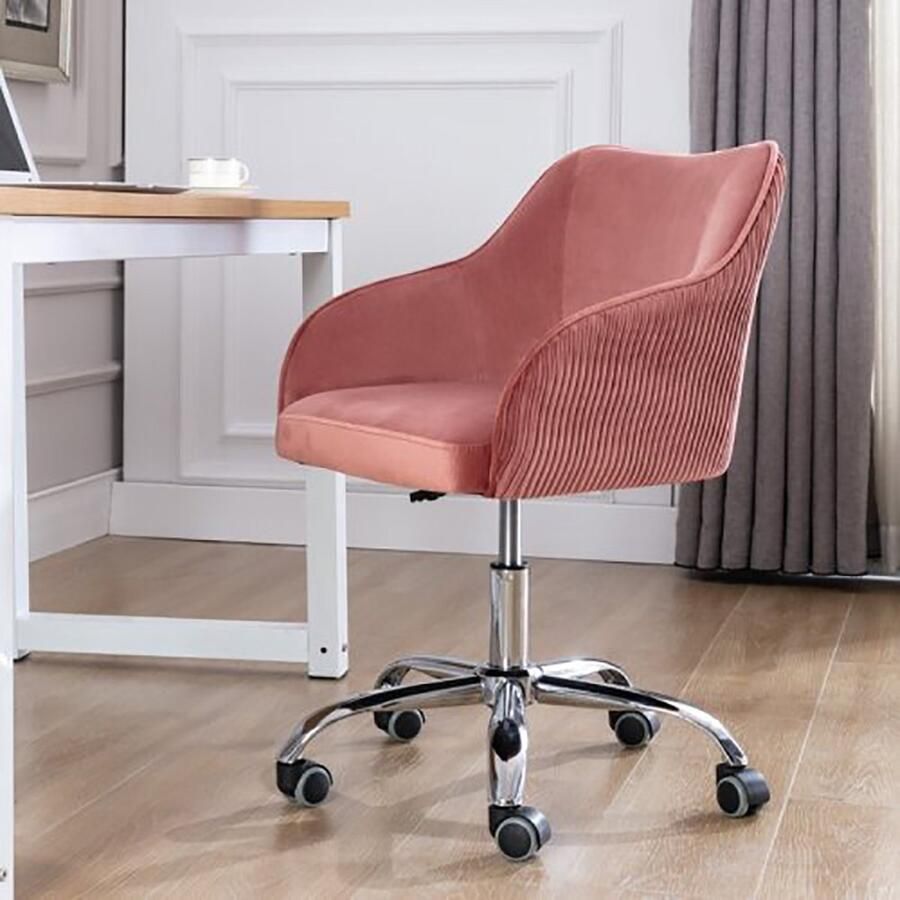 KOMHTOM Fauteuil Verstelbare en draaibare fluwelen stoelen voor vrije tijd en make-up donkerroze