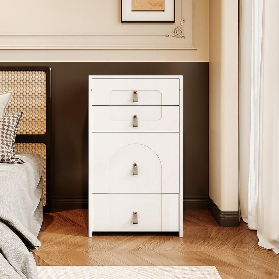 KOMHTOM Kaptafel make up tafel met make-up krukje opbergkruk Nachttafel met spiegel en LED-verlichting met 3 laden Wit