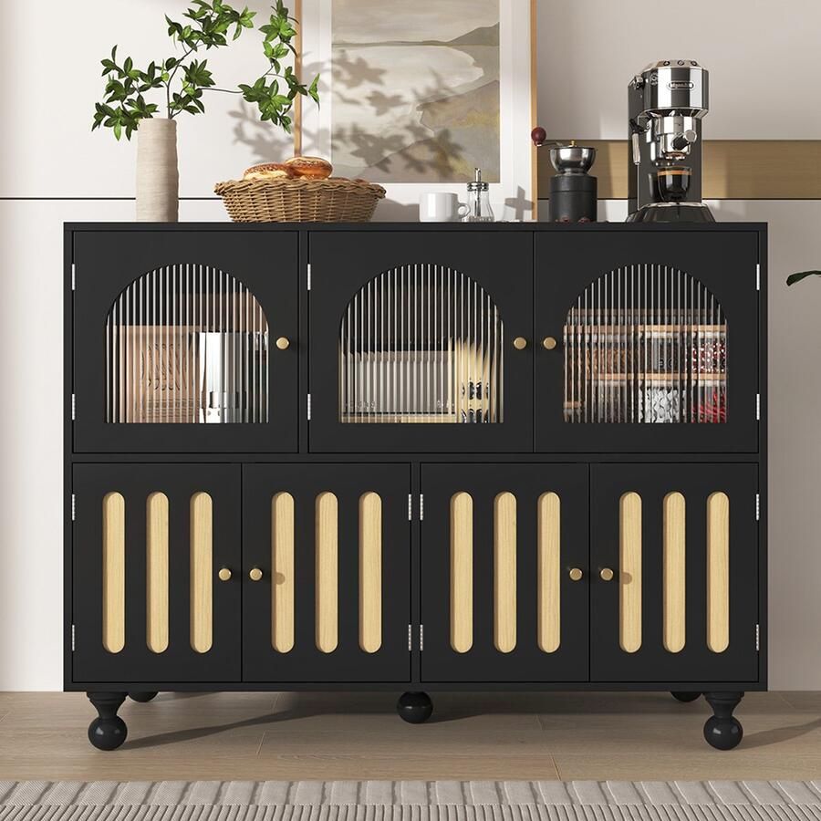 KOMHTOM Kast BuffetKast Dressoir regenboog glazen deur regenboog design piano sleutel deur zwart