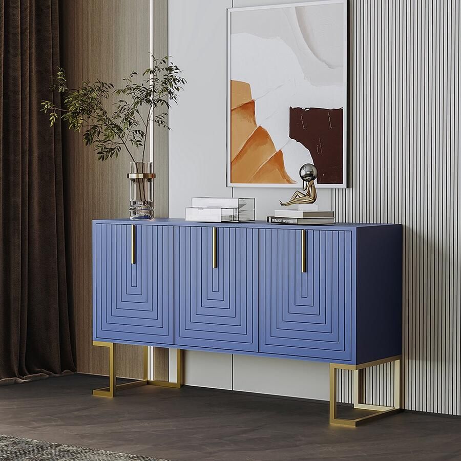 KOMHTOM Kast Dressoir 3-deurs Buffetkast met verstelbare legplanken marineblauw