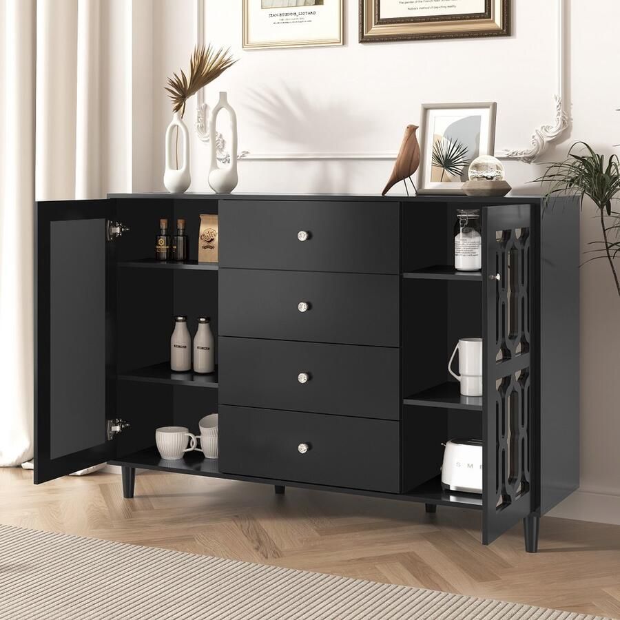 KOMHTOM Kast Dressoir met één deur en drie laden Elegante wit ladekast