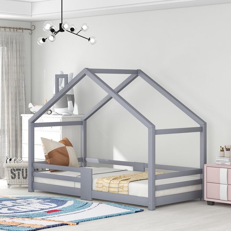 KOMHTOM Kinderbed Bed 90x200 cm Kajuitbed met grenen schouw Maison grijs