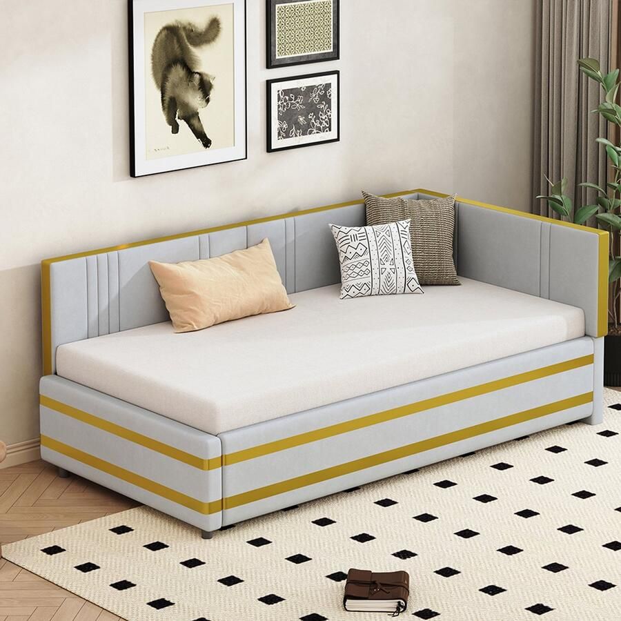 KOMHTOM Kinderbed Gekleurd bed Enkel bed 90x200 cm Bed met lattenbodem Zachte fluweel stof Lichtgrijs