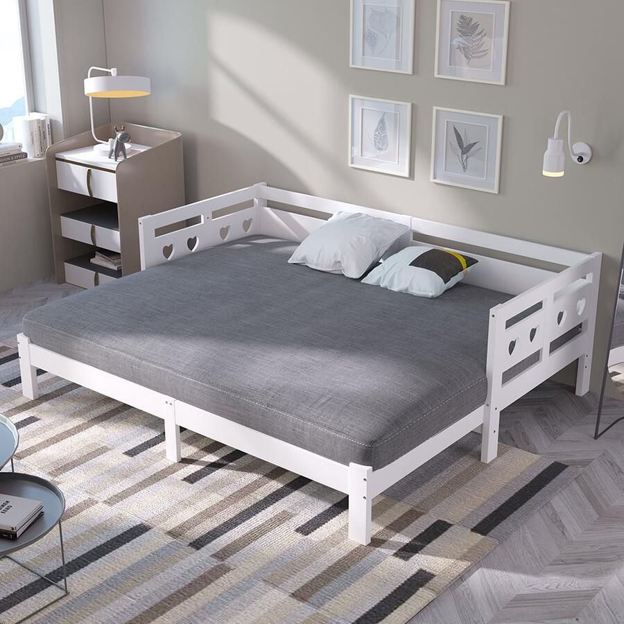 KOMHTOM Kinderbed Kajuitbed van massief grenen met 2e bed en lattenbodem Wit