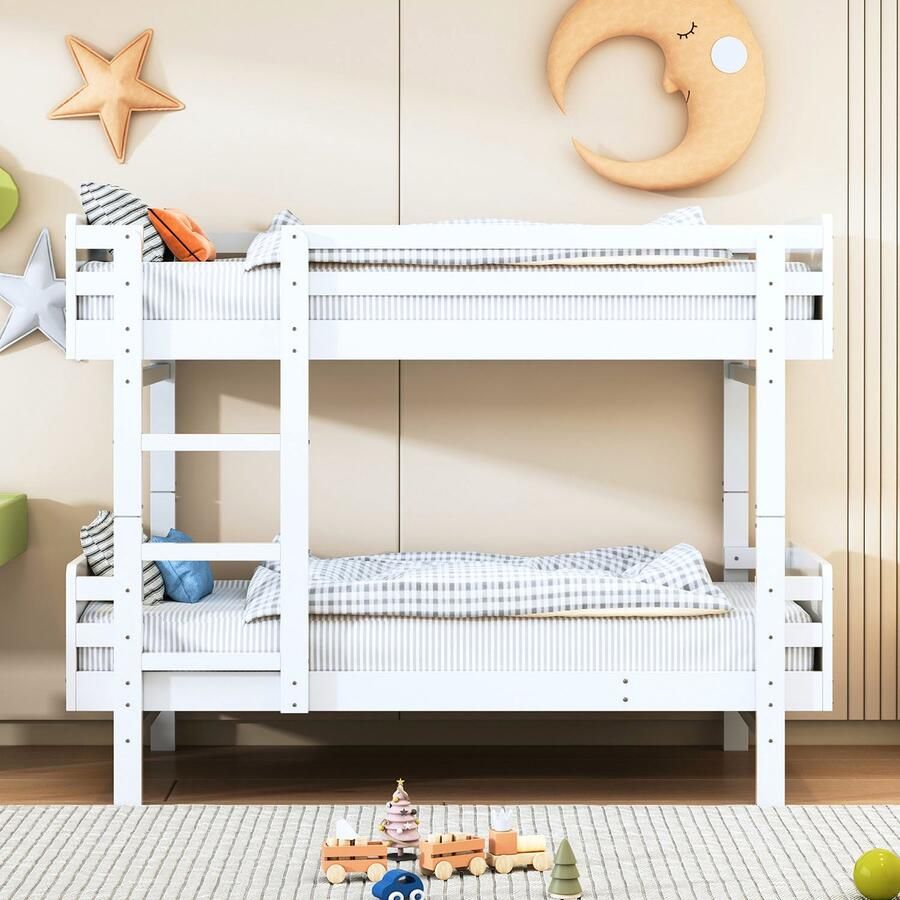 KOMHTOM Kinderbed stapelbed 90 x 190 cm massief houten bedframe om te bouwen tot twee platformbedden wit