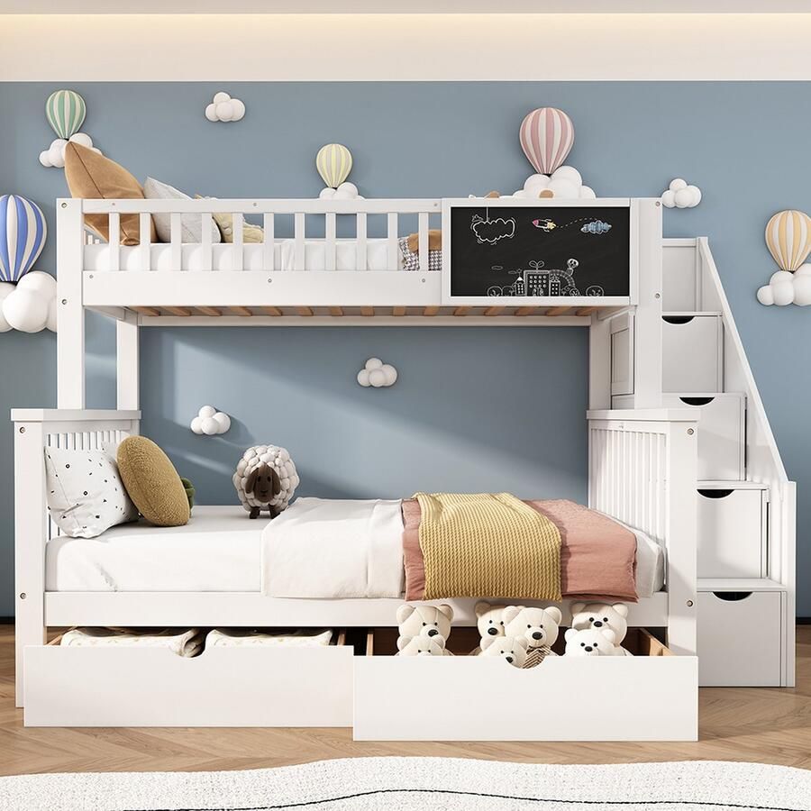 KOMHTOM Kinderstapelbed tweepersoonsbed met foto en laden 90x200 140x200 wit