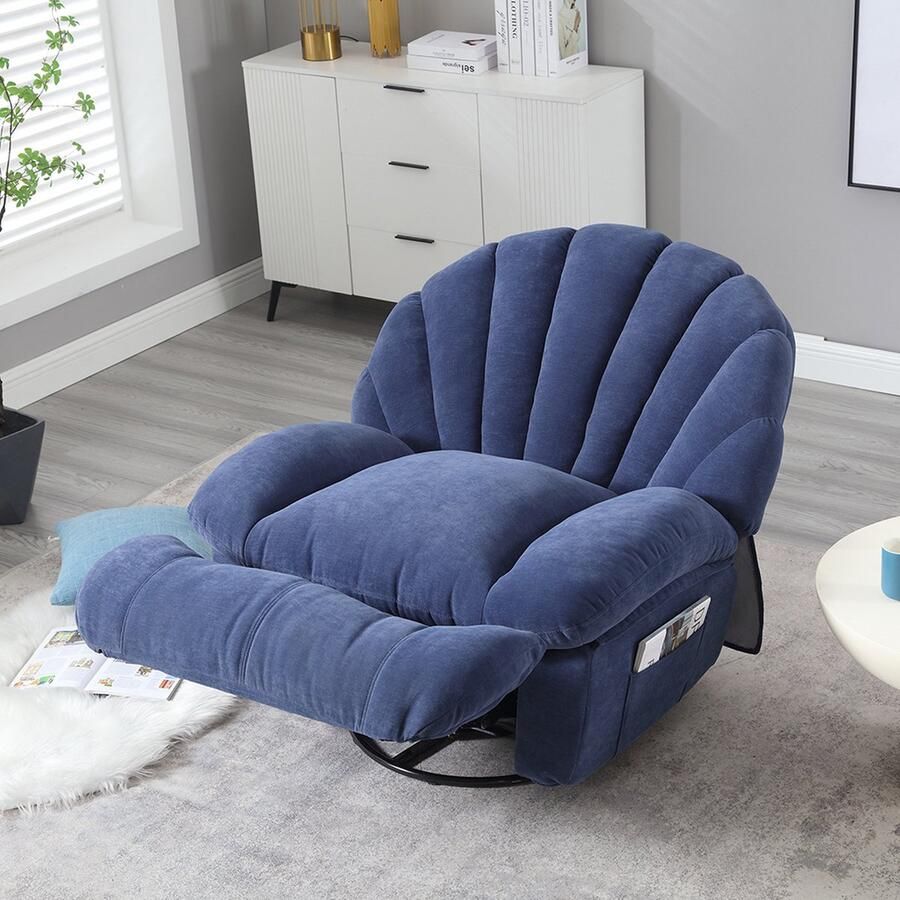 KOMHTOM Loveseat Bank 360° draaibare fauteuil met massage armleggers Stoel met warmte en 2 zakken Blauw