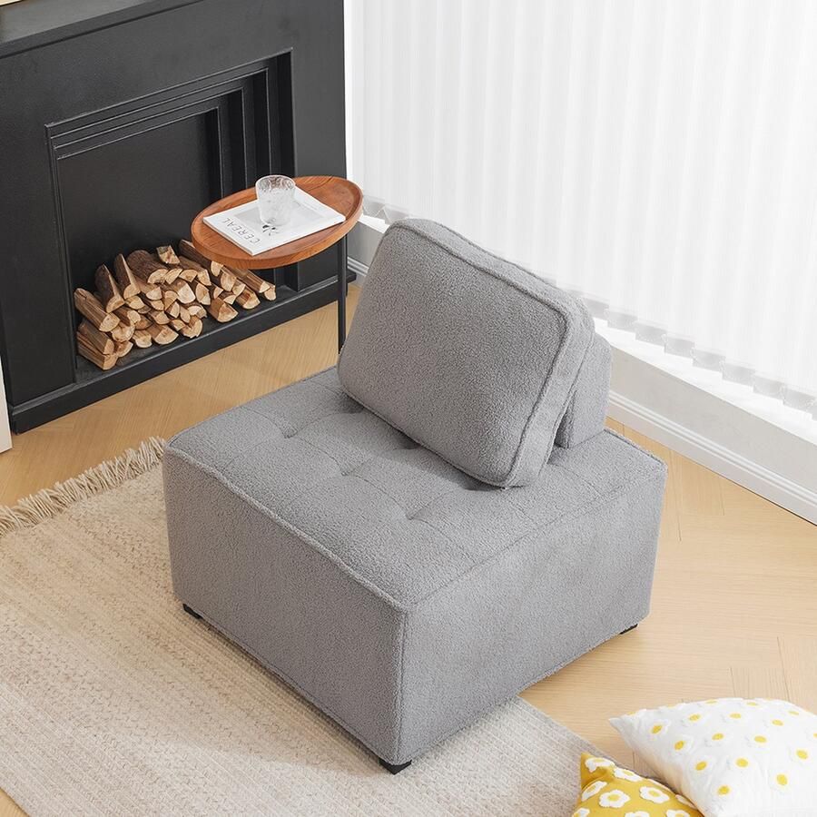 KOMHTOM Loveseat Individuele rechte bank modulaire bank 1 persoon gesplitste bank Teddy fleece Grijs