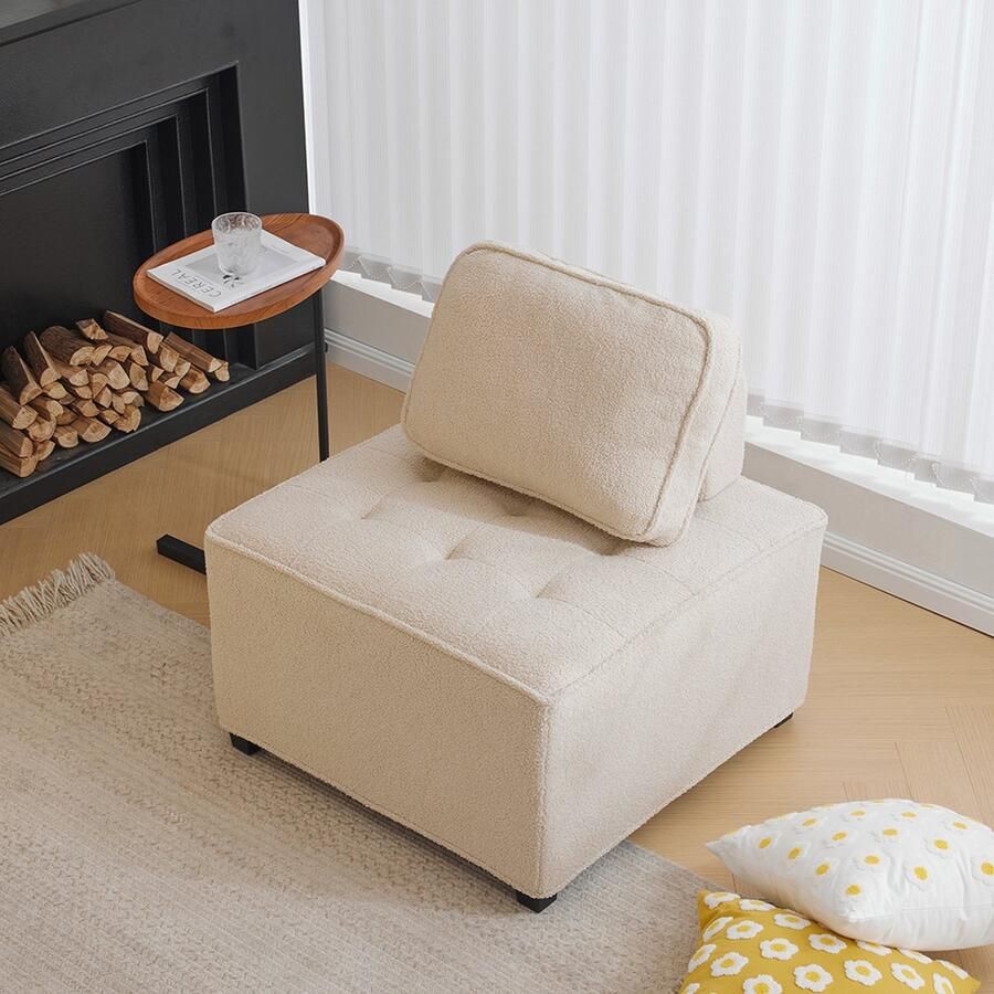 KOMHTOM Loveseat Individuele rechte bank modulaire bank 1 persoon gesplitste bank Teddy fleece Beige