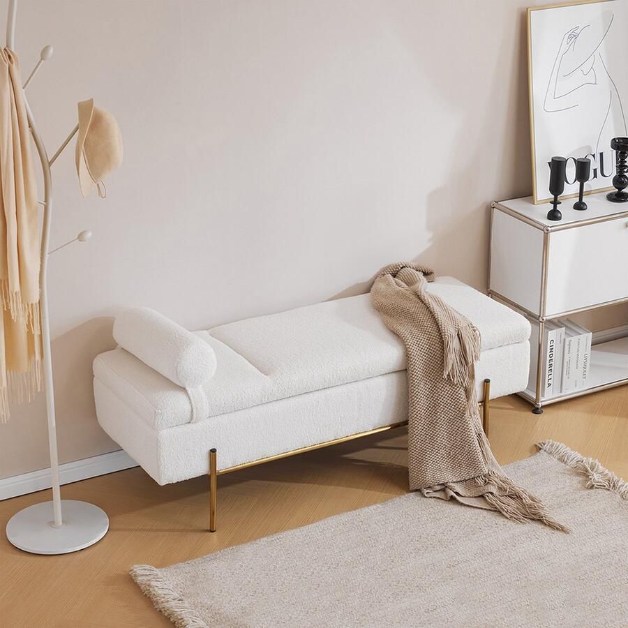 KOMHTOM Loveseat Rechte bank bankje met opbergruimte met hoofdsteun voetensteun Wit