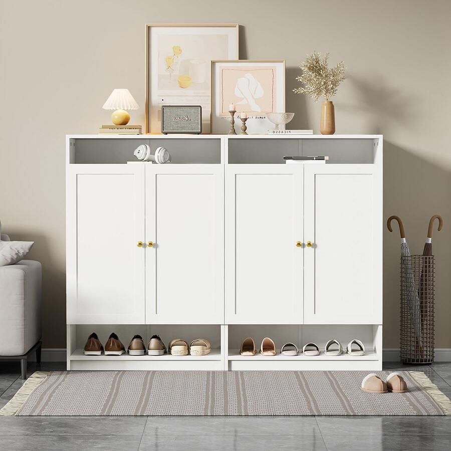 Pugsdrly Moderne schoenenkast met verstelbare planken gouden handgrepen schoenenkast met 2 deuren wit L146 P34 H109