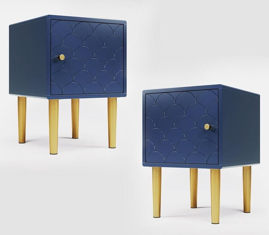 KOMHTOM Nachtkastje Bijzettafel Salontafel marineblauw Set van 2 Tafel