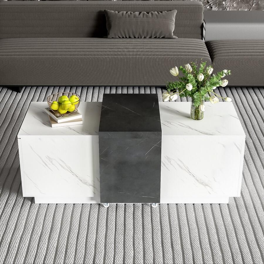 KOMHTOM Salontafel Bijzettafel klassiek in faux marmer ideaal voor de woonkamer en het bureau wit