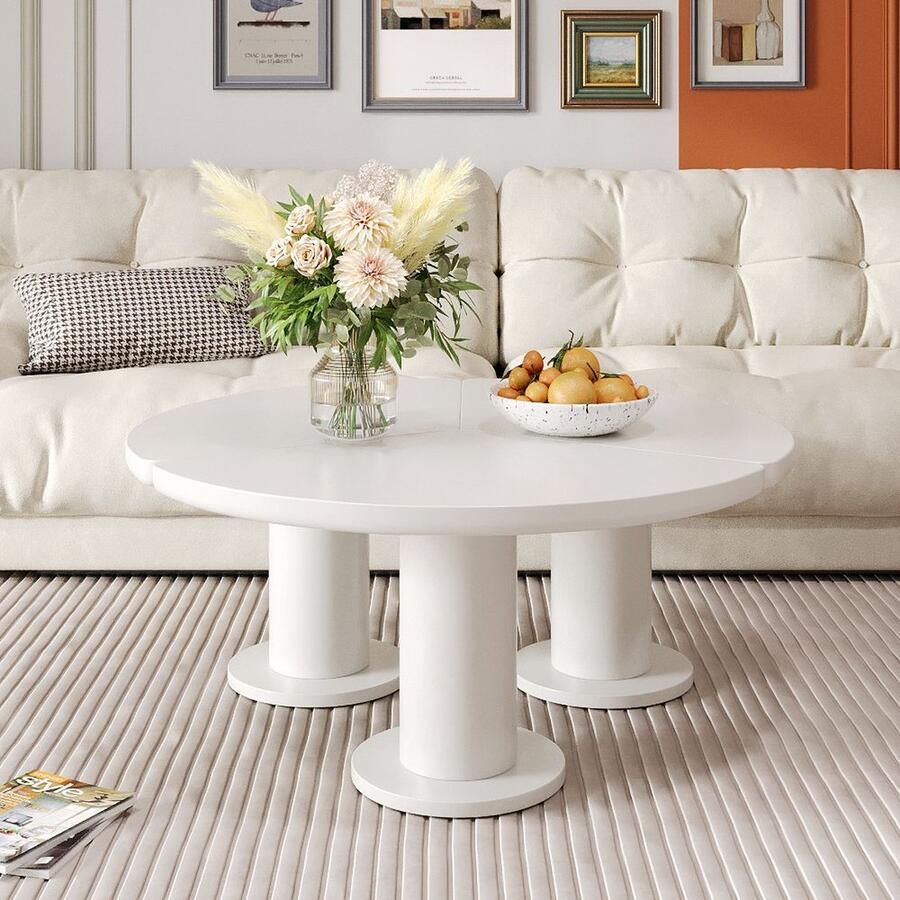 KOMHTOM Salontafel Bijzettafel rond Tatel MDF gelakt PVC poten wit