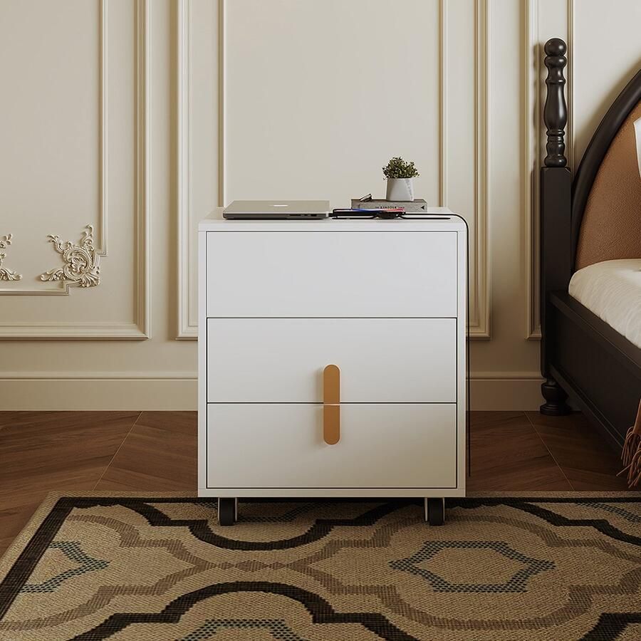 KOMHTOM salontafel met 2 lade Nachtkastje met USB-laadinterface Lifttafel verrijdbaar katrolontwerp wit