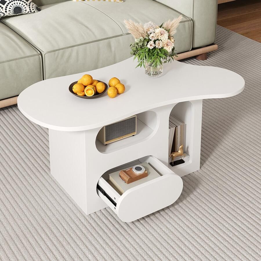 KOMHTOM Salontafel met ladessalontafel in de vorm van een wolk met open opbergvakkenhoogwaardige materialen. 97*45*43 5 cm