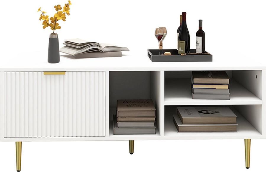 KOMHTOM Salontafel Vierkante Tafel met vergulde ornamenten een lade 3 vakken te openen 100x50x42 5 cm