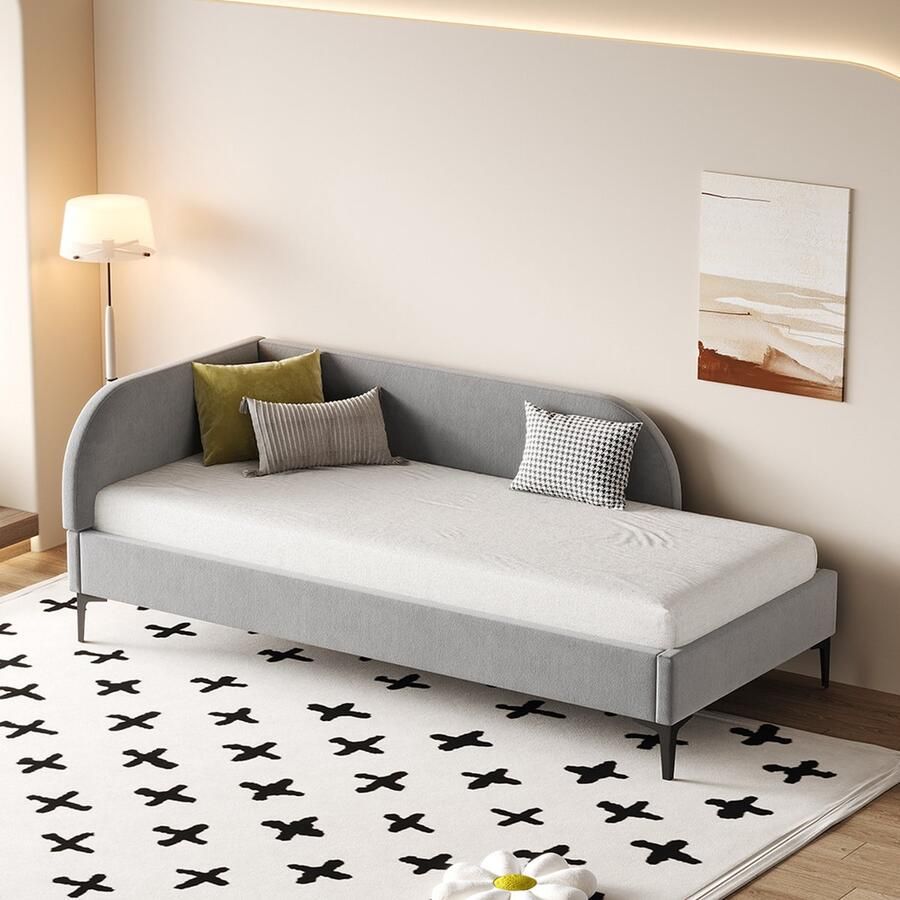 KOMHTOM Slaapbank Gestoffeerd bed 90x200 cm woonkamerbed met lattenbodem Grijze