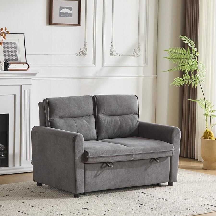 KOMHTOM Slaapbank met slaapfunctie 2-zitsbank Opklapbare slaapbank met slaapfunctie Verstelbare rugleuning Inclusief grote rugkussens Neemt weinig ruimte in beslag voor kleine woonkamers Grijs antique