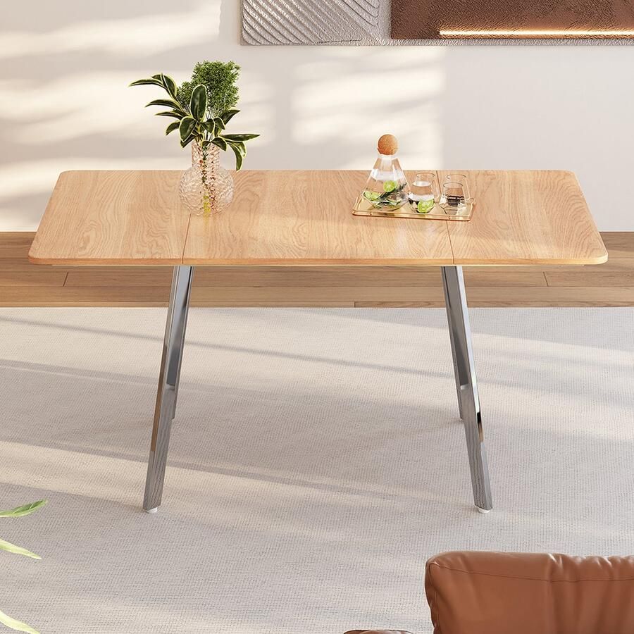 KOMHTOM Tafel Eettafel Minimalistische moderne zwaar gelegeerd onderstel geschikt voor 4-6 personen eiken