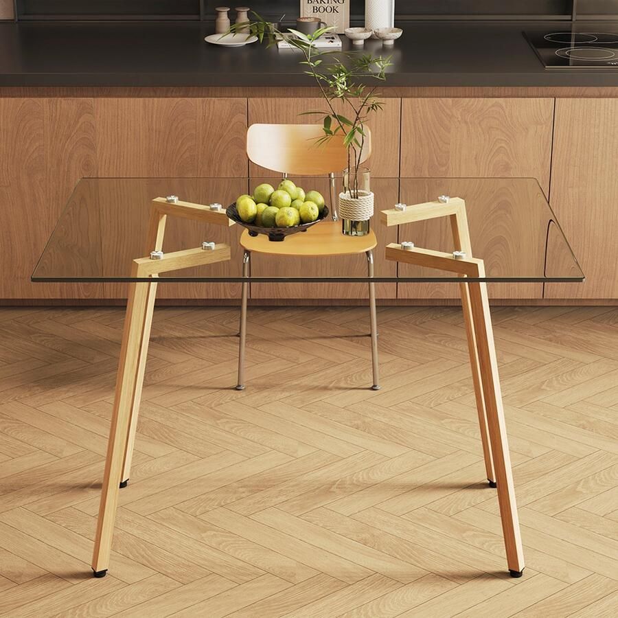 KOMHTOM Tafel Eettafel Rechthoekige moderne glazen tafel dik gehard glas stevig en duurzaam voor 4-6 personen kaki