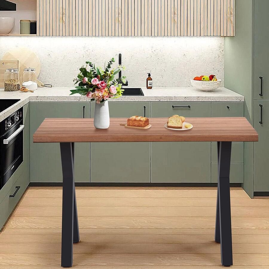 KOMHTOM Tafel Eettafel werkblad 4 cm dik patchwork structuur gepolijst oppervlak natuurlijk aanvoelende gebogen randen natuurlijk hout